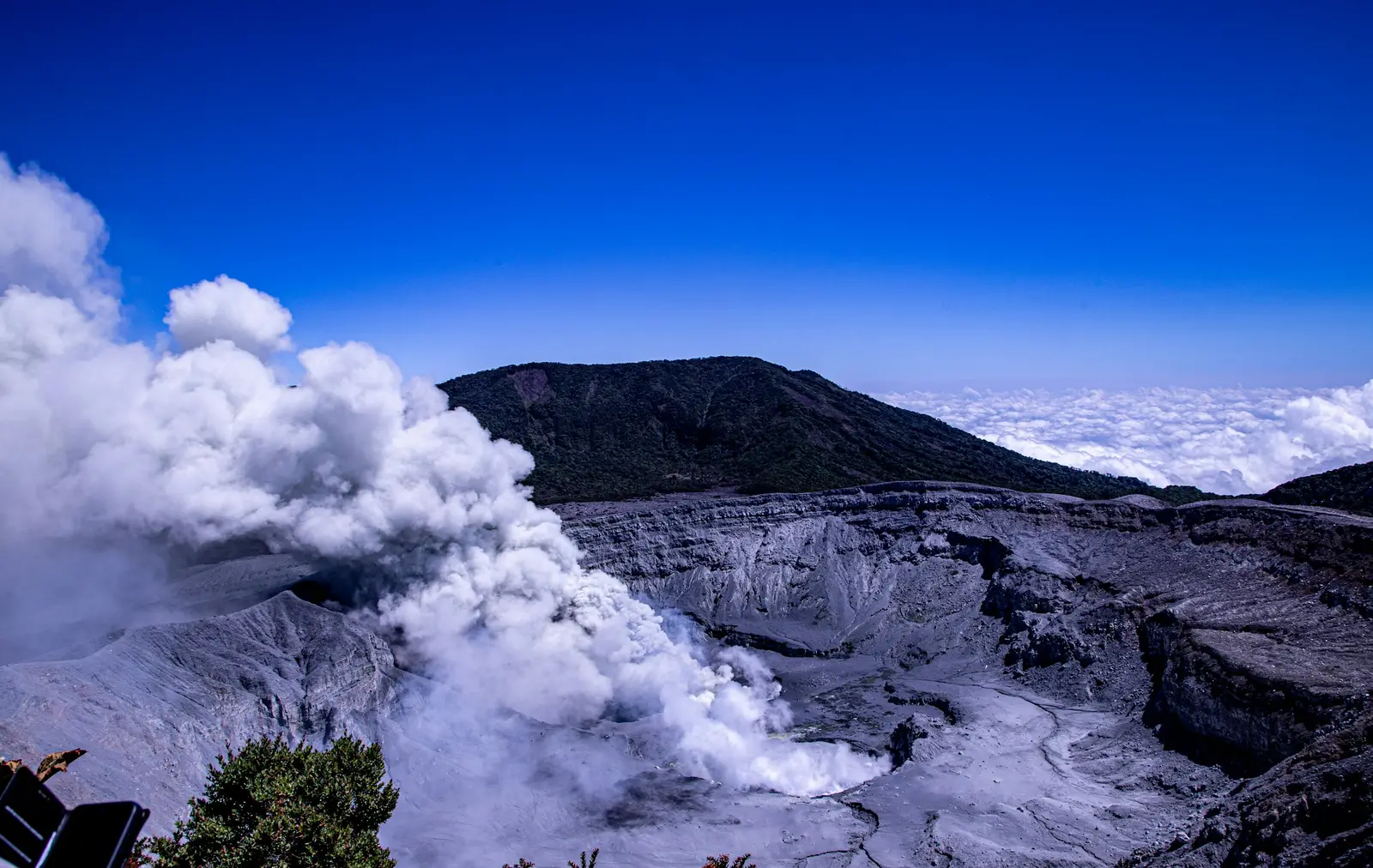 Steam rising from the crater of Poás Volcano in Costa Rica