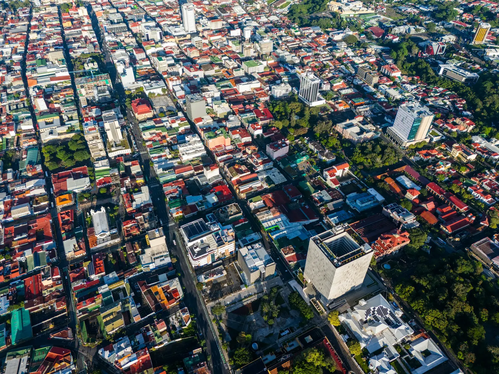 Aerial view across central San José, Costa Rica