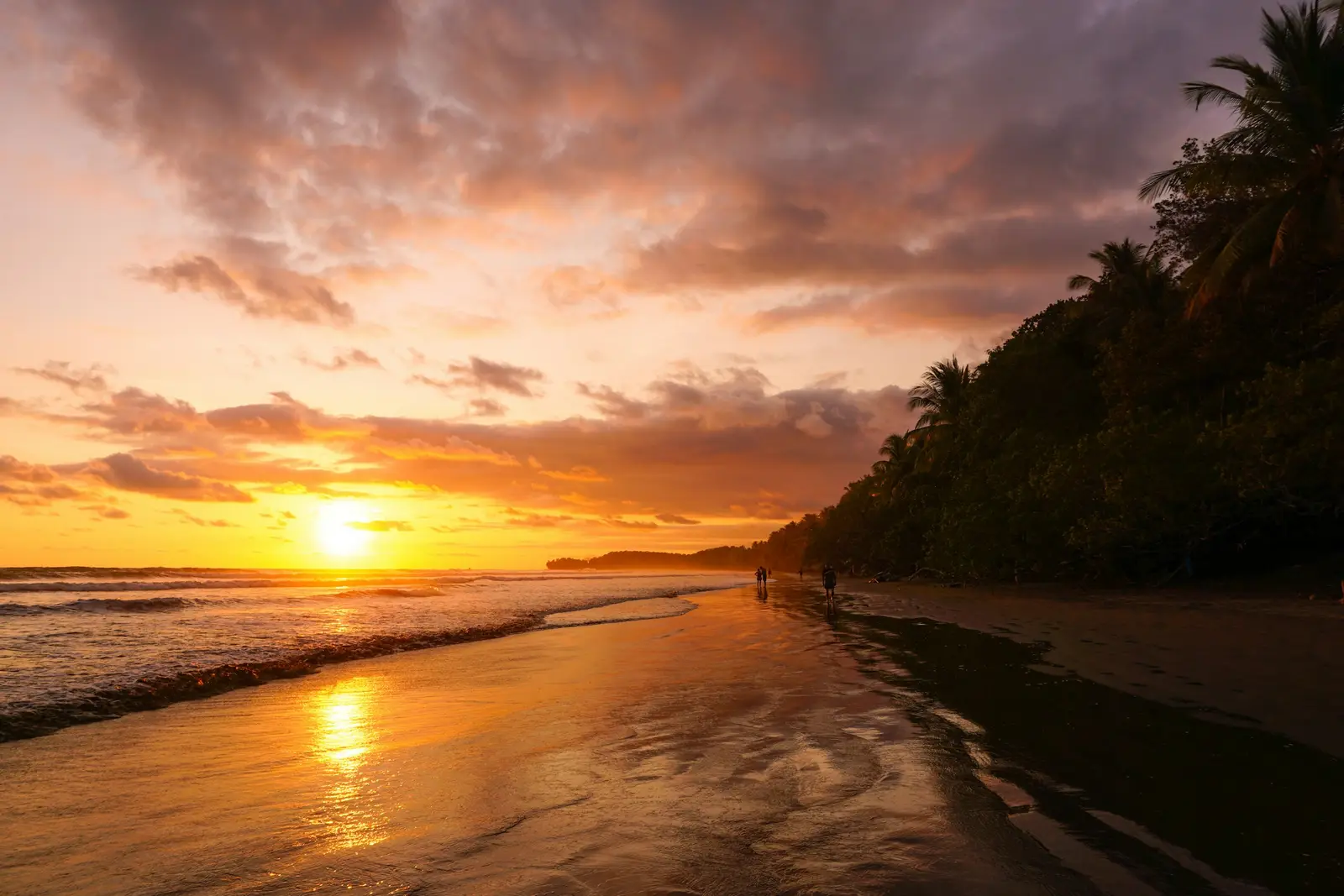Sunset over the coast at Marino Ballena National Park in Uvita